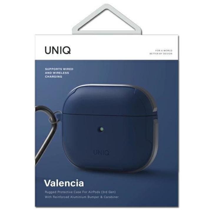Husa pentru Valencia AirPods 3, Uniq, Antimicrobian, Plastic/aluminiu, Albastru