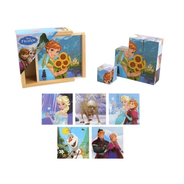 Cuburi de lemn Frozen, +3 ani, 9 piese, Brimarex - BI1570604