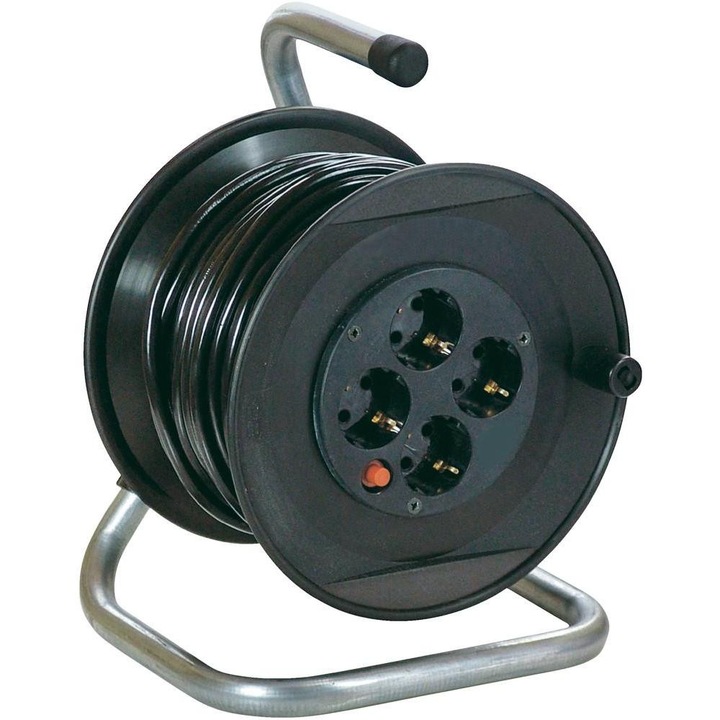 Prelungitor rulat pe tambur 3x1,5mm, 50m, 2500W, cordon PVC, tambur plastic, suport zincat, Topelectro-Weingärtner Gruppe Germania