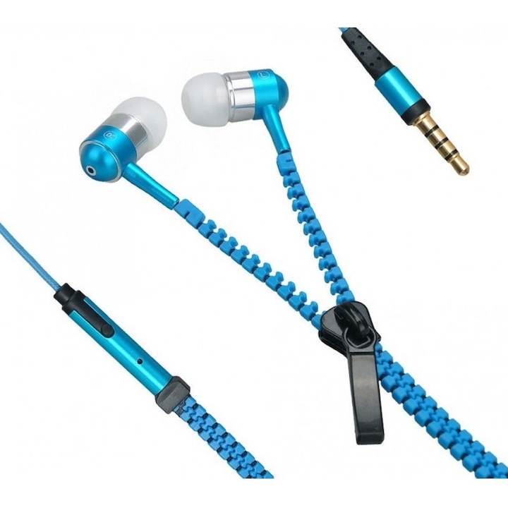 Casti audio cu microfon Zipper Earphones, culoare albastru
