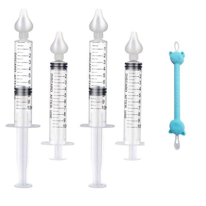 Set 4 x seringi lavaj / dispozitiv pentru curatare sinusuri si decongestie nazala 10 ml, 1 x curatator pentru nas si urechi, MEDILOGIC™