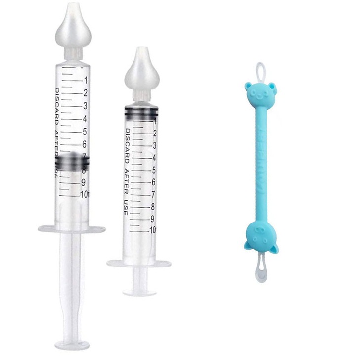 Set 2 x seringi lavaj / dispozitiv pentru curatare sinusuri si decongestie nazala 10 ml, 1 x curatator pentru nas si urechi, MEDILOGIC™
