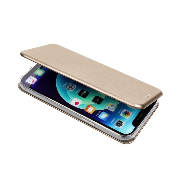 Xiaomi Redmi Note 12 5G / Poco X5 kompatibilis telefontok, könyvtok, bankkártyatartós, mágneszáras, arany, Forcell Elegance