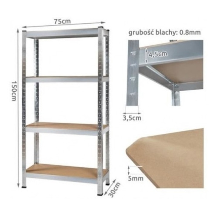 Raft de depozitare, Metalic 150 x 75 x 30 4 rafturi