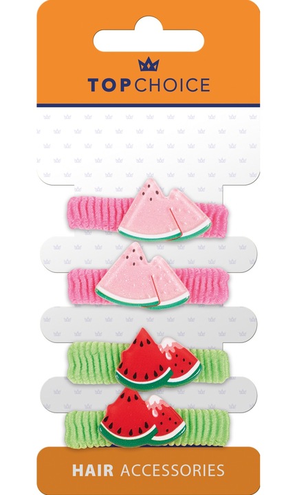Комплект 4 ластика за коса, Top Choice, Watermelon, Многоцветен