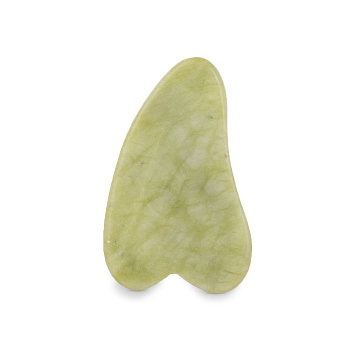 Piatra Gua Sha pentru masaj facial, Piatra naturala de jad, 4.5x7.3 cm, Verde
