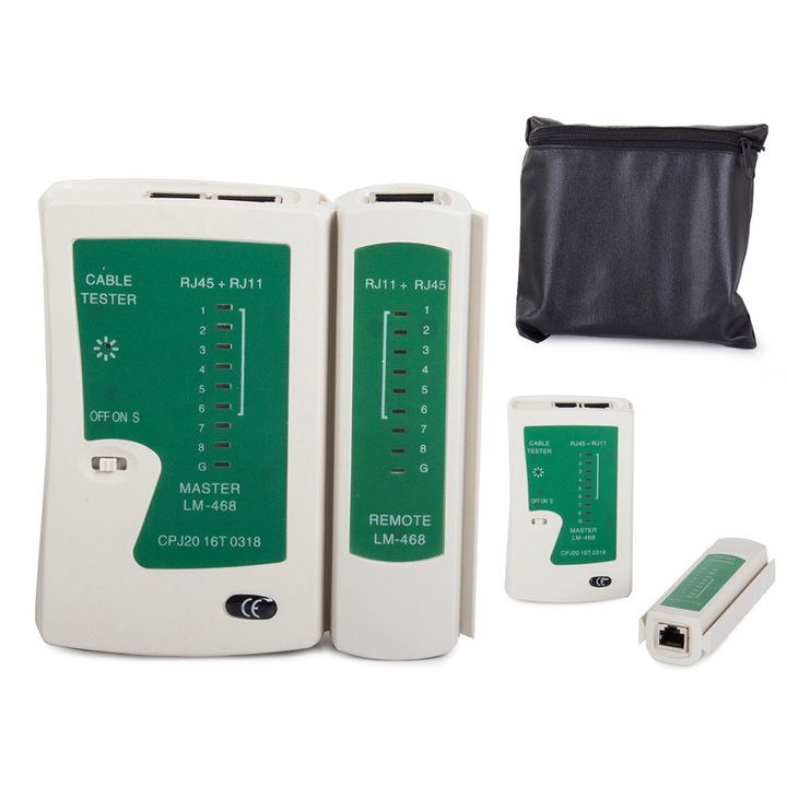 Тестер UTP за RJ45/RJ11 мрежов кабел, зелен/бял