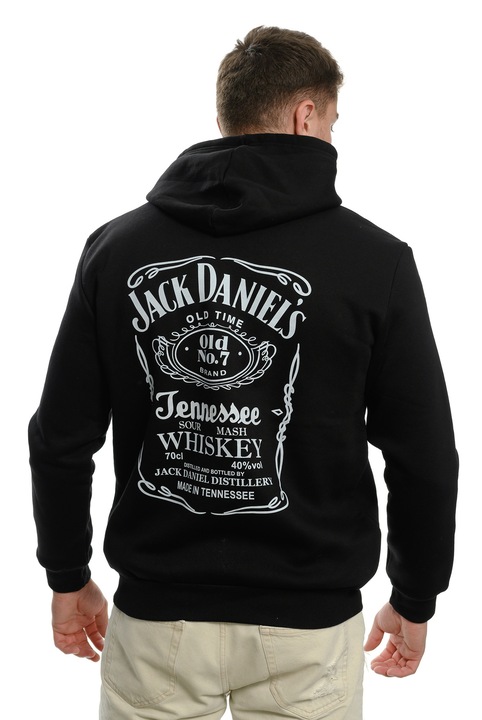 Férfi Pulóver Printex, Jack Daniels, Jack Daniel's, Whiskey, Cipzárral, Kapucnis Pulóver, Transzfernyomat, Fekete
