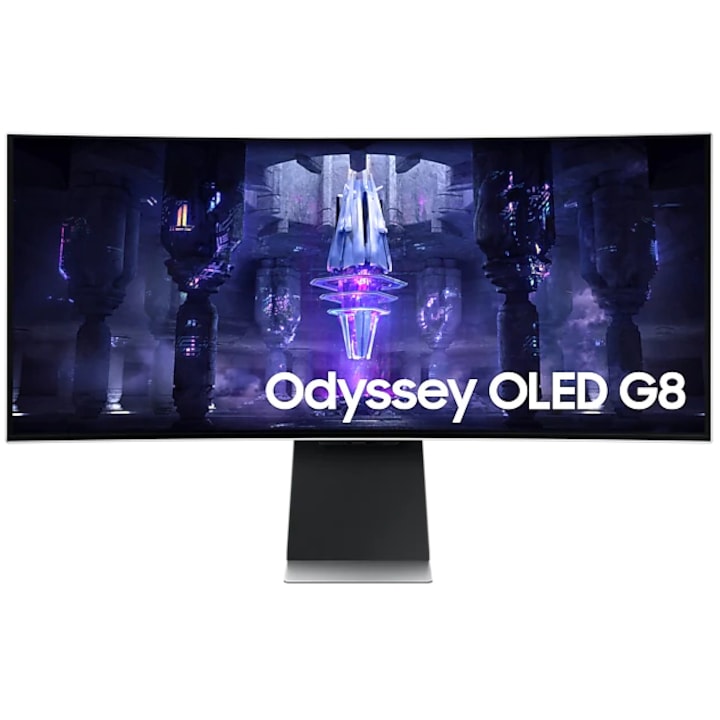 Monitor LED OLED curbat Samsung Odyssey 34", UWQHD, Display Port, 0.1 ms, 175 Hz, Vesa, FreeSync Premium, Argintiu