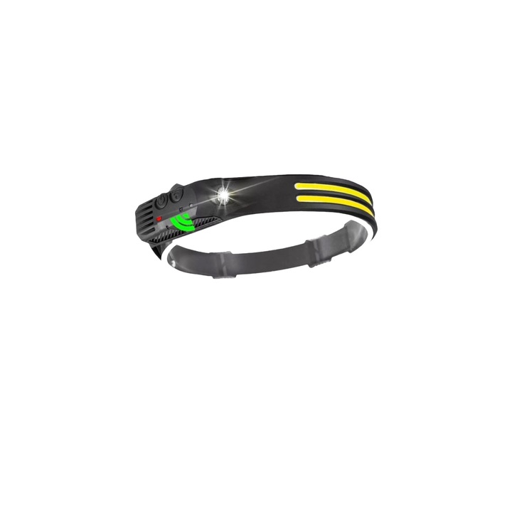 LED фенерче за глава 2 x XPE COB лентов източник, професионален, 1200mah батерия, сензор за движение, бял, жълт, силикон, черна светлина