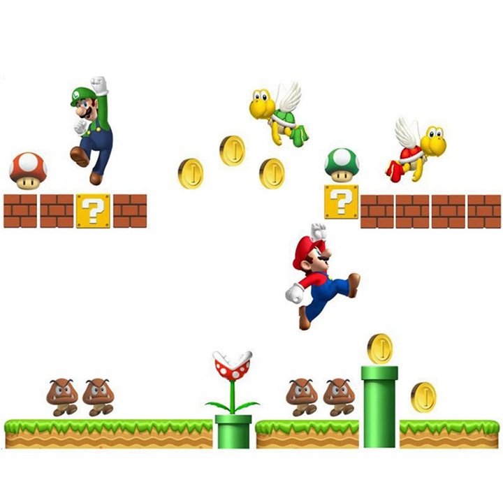 Autocolante perete, LaiXiaoBei, Super Mario, 60x90cm, Multicolor