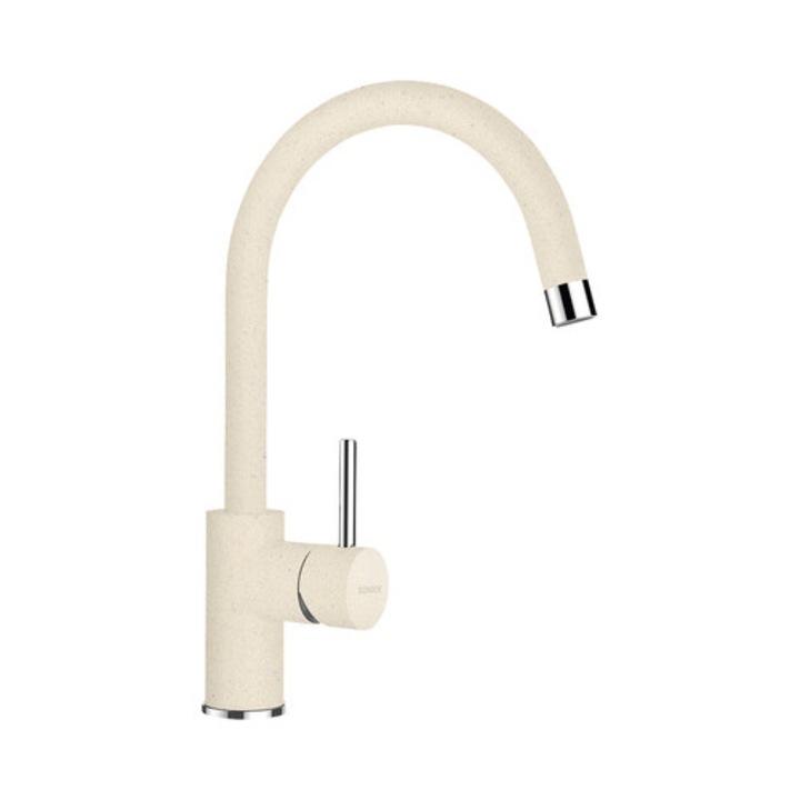 Едноръкохватков кухненски смесител Plutos, висок чучур, керамичен патрон, Crystalite Moonstone