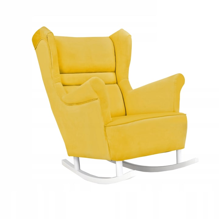 Fotoliu Balansoar Din Lemn Ari Scandinav Puf Din Velur Pentru Sufragerie Catifea, Albastru 104x84x92