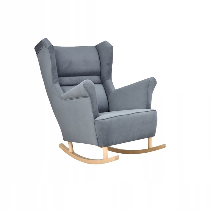 Fotoliu Balansoar Din Lemn Ari Scandinav Puf Din Velur Pentru Sufragerie Catifea, Antracit 104x84x92