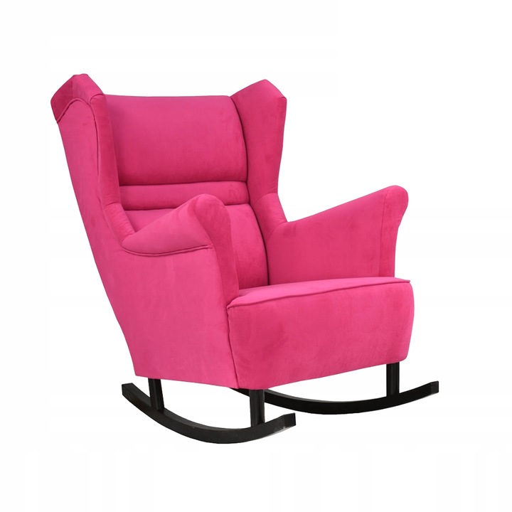 Fotoliu Balansoar Din Lemn Ari Scandinav Puf Din Velur Pentru Sufragerie Catifea, Magenta 104x84x92