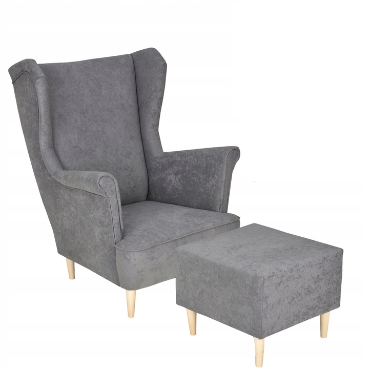 Fotel lábtartóval Tarka fából Max skandináv kárpitozott nappali 104x84x92 szürke