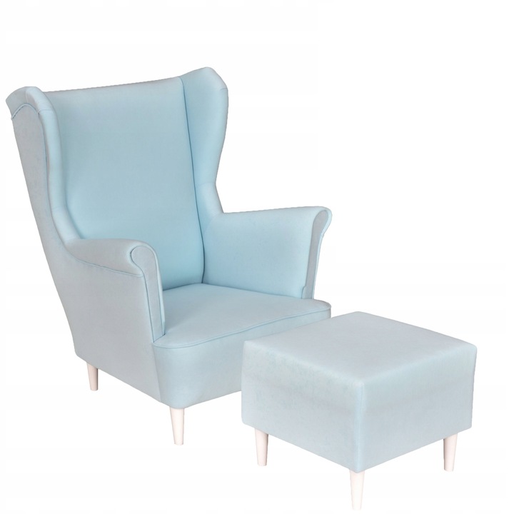 Fotel lábtartóval Fa Max skandináv kárpitozott étkező karibi kék 104x84x92