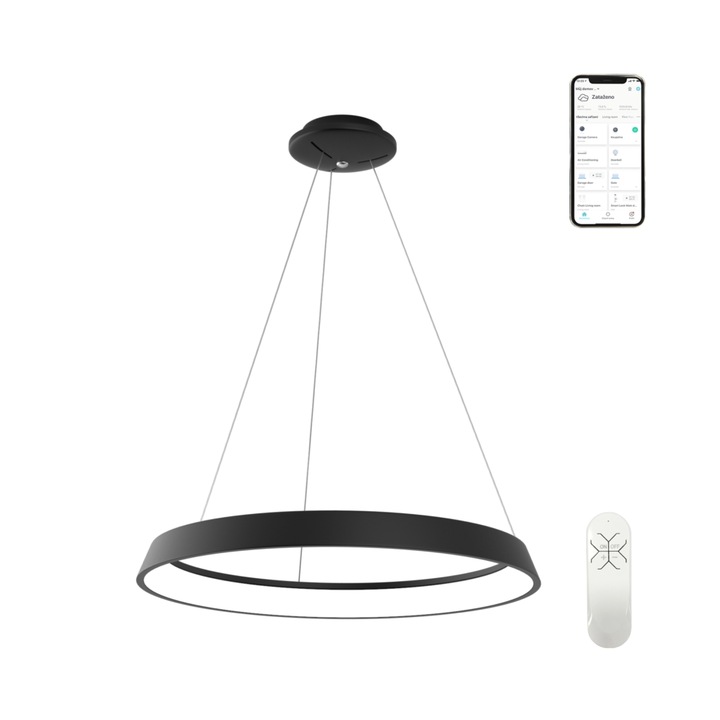 Lustra suspendata inteligenta Immax Neo Limitado, Metal/Plastic, 48 W, 80 cm, Negru