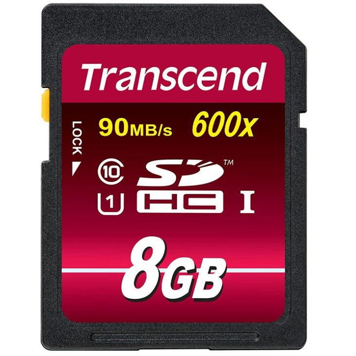 Card de memorie Transcend SDHC, 8GB, UHS-I U1, 600x, Clasa 10