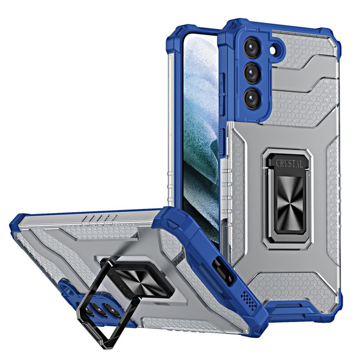 Carcasa Crystal Ring Case Kickstand Tough Rugged compatibila cu Samsung Galaxy S22 Plus, Albastru