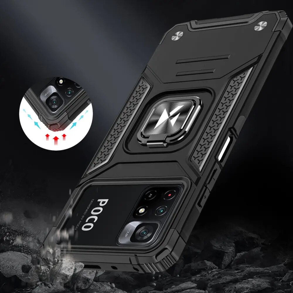 Husa cu suport inel Wozinsky, pentru Mi Poco M4 Pro/Redmi Note 11/11T/11S, TPU, Negru