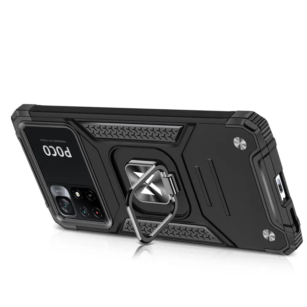Husa cu suport inel Wozinsky, pentru Mi Poco M4 Pro/Redmi Note 11/11T/11S, TPU, Negru