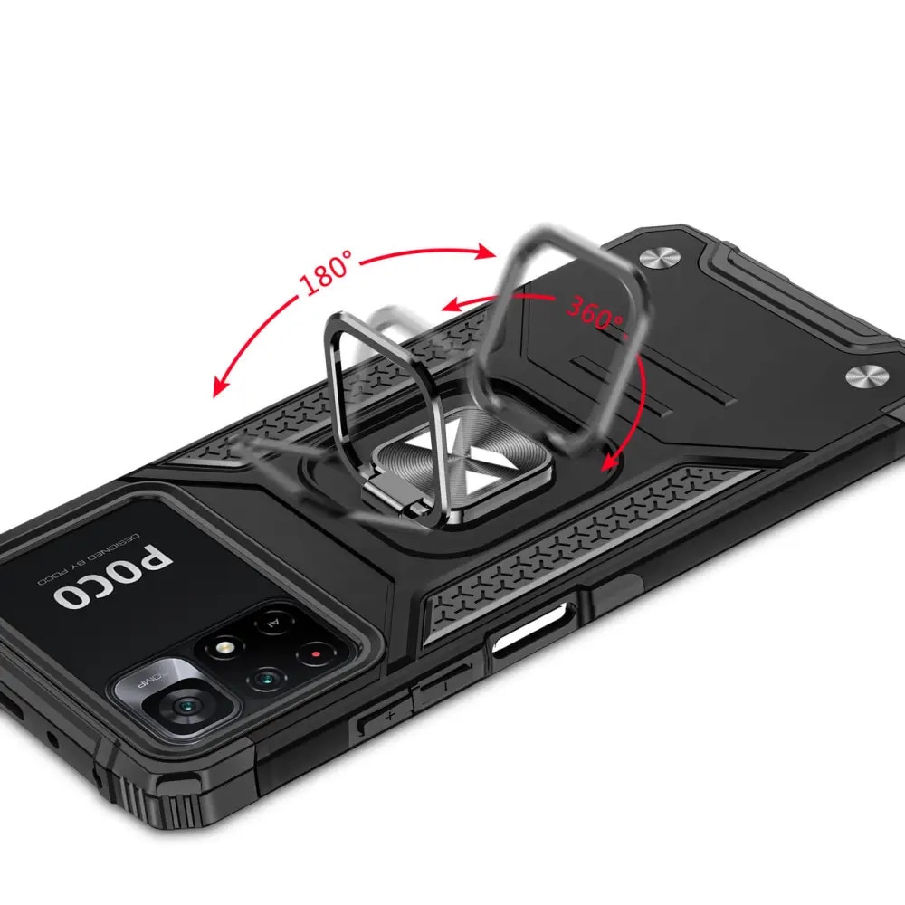 Husa cu suport inel Wozinsky, pentru Mi Poco M4 Pro/Redmi Note 11/11T/11S, TPU, Negru