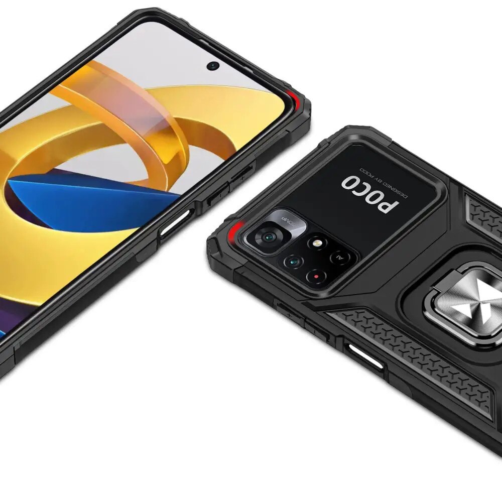 Husa cu suport inel Wozinsky, pentru Mi Poco M4 Pro/Redmi Note 11/11T/11S, TPU, Negru