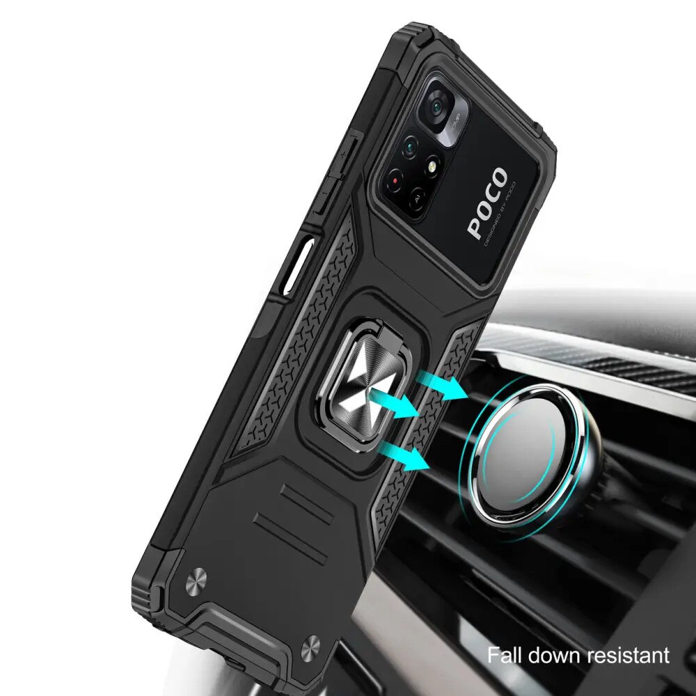 Husa cu suport inel Wozinsky, pentru Mi Poco M4 Pro/Redmi Note 11/11T/11S, TPU, Negru