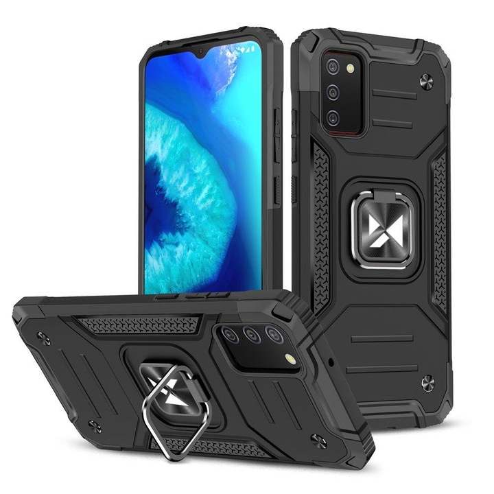 Husa cu suport inel Wozinsky, pentru Galaxy A03S, TPU, Negru