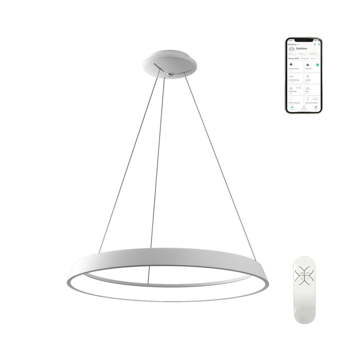 Lustra suspendata smart Neo Limitado, Immax, Metal/Plastic, 48 W, 80 cm, Alb