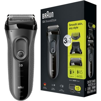 Aparat de ras electric Braun Series 3 3000BT ProSkin Wet&Dry, MicroComb, cap de tuns, 5 piepteni, Saculet de calatorie, Negru Aparat de ras electric Braun Series 3 3000BT ProSkin Wet&Dry, MicroComb, cap de tuns, 5 piepteni, Saculet de calatorie, Negru