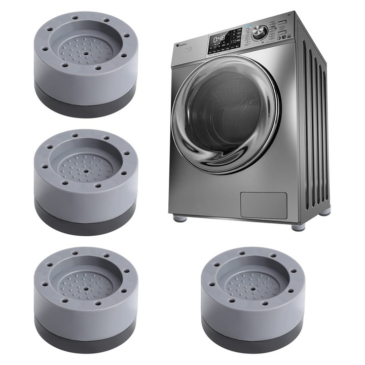 Set tampoane antivibratii pentru masina de spalat, YIJBAO, 4 bucati, Gri/Negru