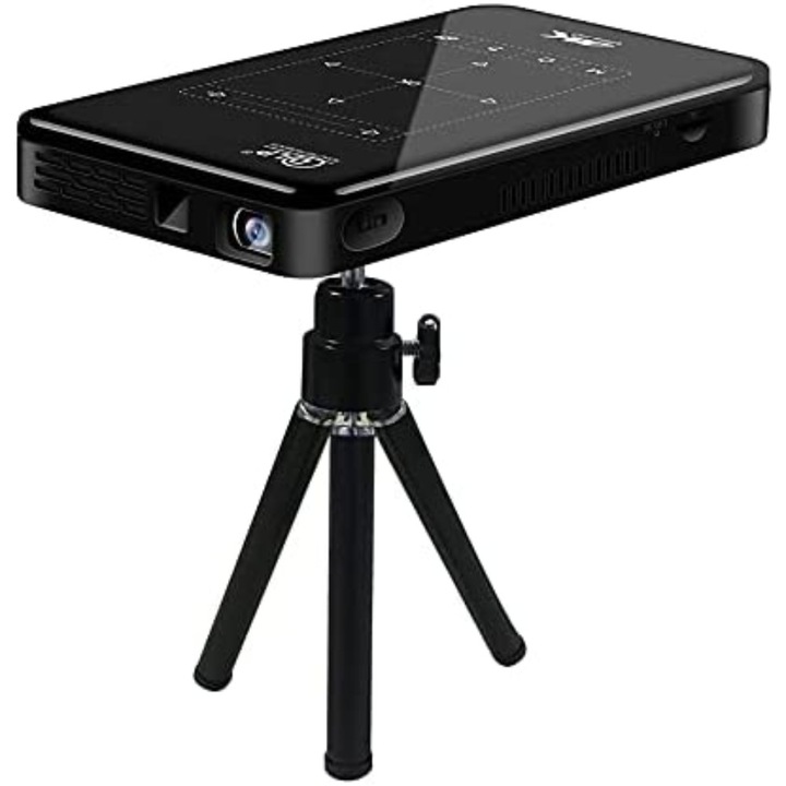 Мини проектор Garsent 3D 4K HD 1080P Преносим WiFi DLP Smart със статив Медия плейър за домашно кино Поддръжка на Android система/HDMI/USB/Bluetooth/TF карта (EU 100-240V)
