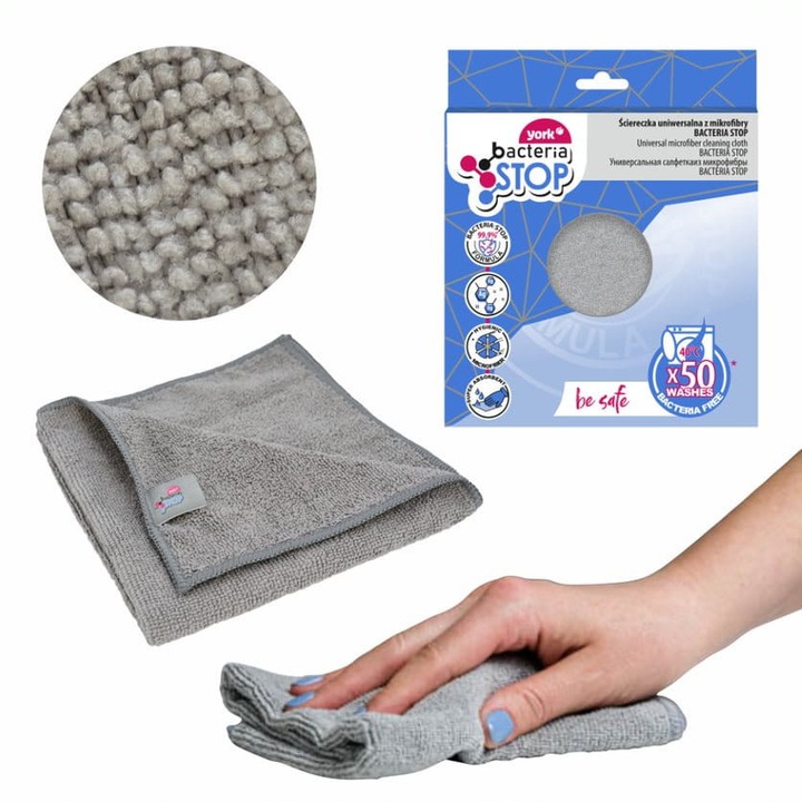 Carpa universala din microfibra pentru curatarea tuturor suprafetelor 35 x 35 cm - YORK Bacteria Stop