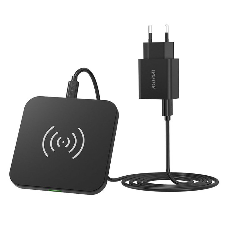 Set Incarcator wireless universal Choetech T511-S Qi 10W, Cablu Micro-USB 1.2, Incarcator de retea PD 18W, Negru