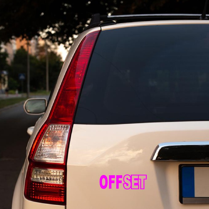 Sticker decorativ perete, auto si geam, Offset, Roz, 19 cm