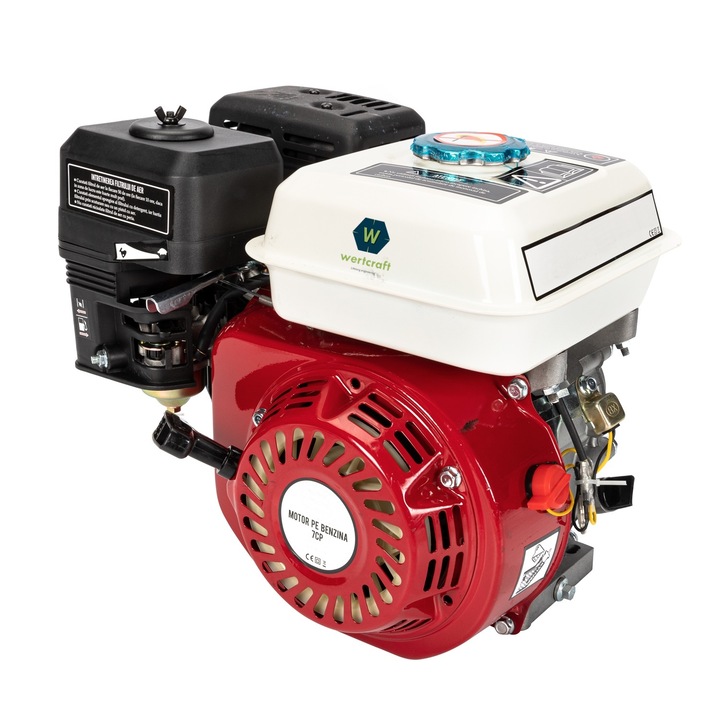 Motor pe benzina in 4 timpi Wertcraft cu pana, montaj orizontal, racit cu aer, 7 Cp/ 5.2 kW, 196 cc, 360 g/ kW/ ora