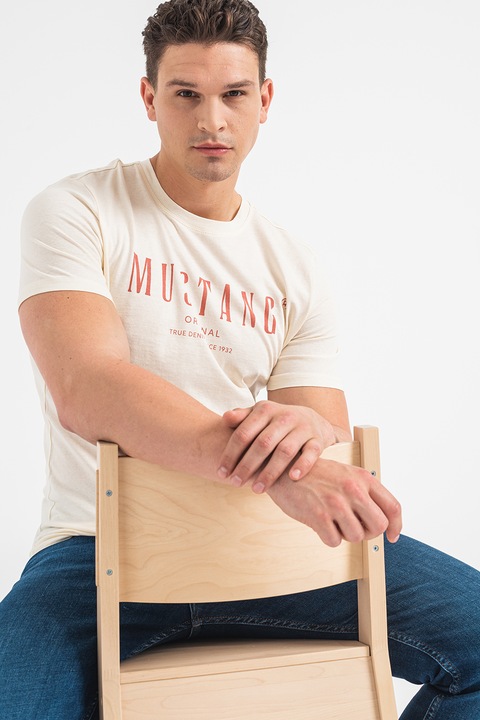 Mustang, Alex logómintás pamutpóló, Halványsárga/Sötétpiros