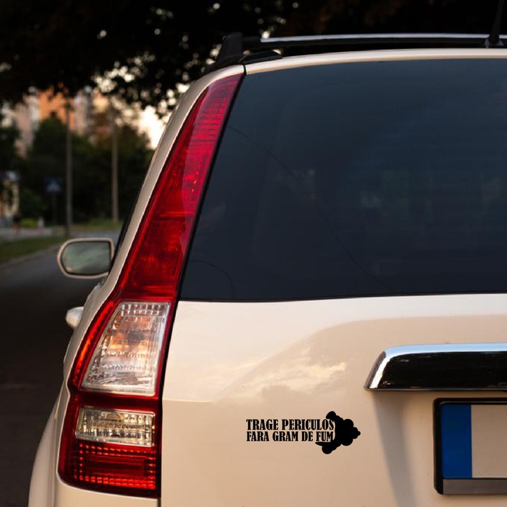 Sticker decorativ perete, auto si geam, Trage periculos, Negru, 19 cm
