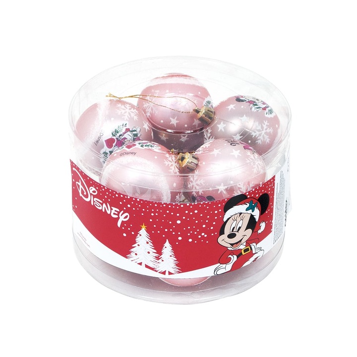 Set 10 globuri 6cm Craciun Minnie Mouse roz