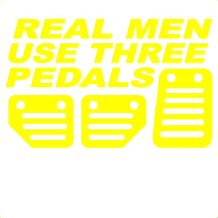 Sticker decorativ perete, auto si geam, Real men use three pedals versiunea 3, Galben, 25 cm
