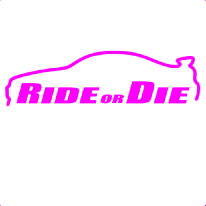 Sticker decorativ perete, auto si geam, Ride or die versiunea 2, Roz, 19 cm