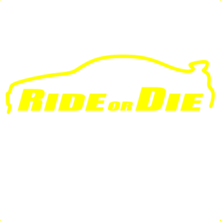 Sticker decorativ perete, auto si geam, Ride or die versiunea 2, Galben, 19 cm