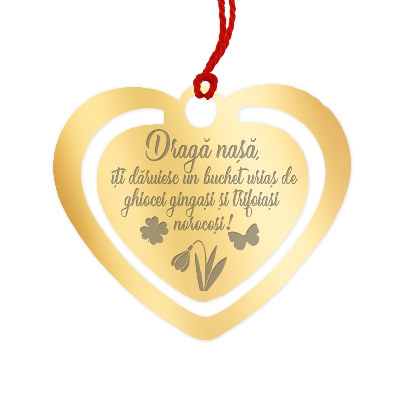 Martisor Semn de Carte Inox Inima Aurie Urare pentru Nasa - eMAG.ro