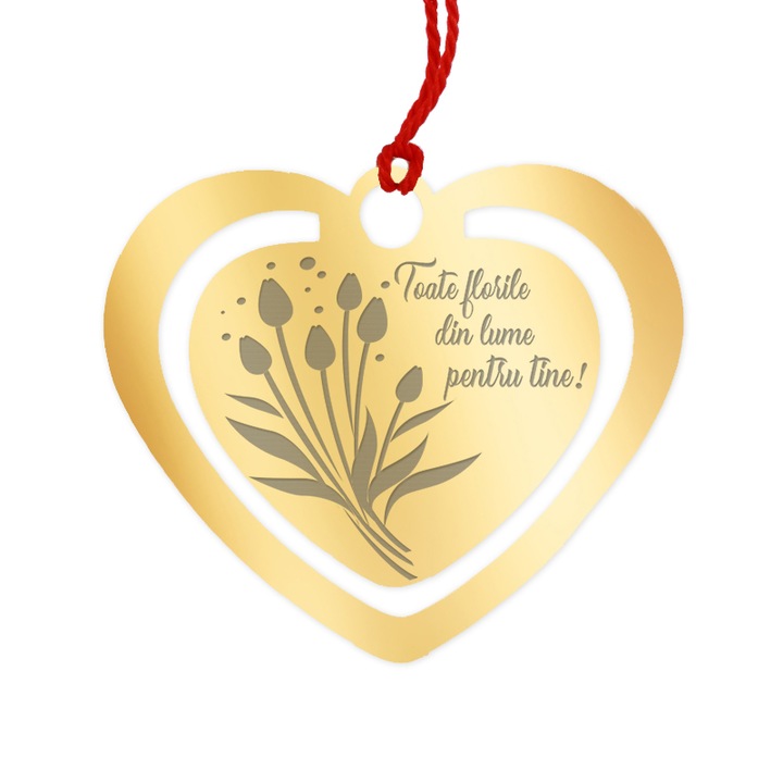 Martisor Semn de Carte Inox Inima Aurie Toate florile din lume