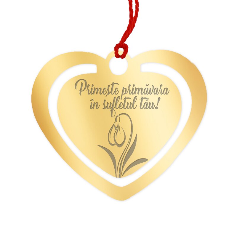 Martisor Semn de Carte Inox Inima Aurie Primeste Primavara in Suflet ...