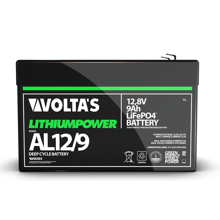 Voltas 12.8V 9Ah LiFePO4 lítium-vasfoszfát akkumulátor 151*65*95 digitális kijelzővel