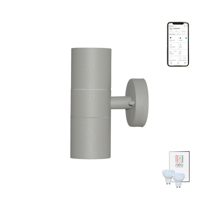 Spot dublu Neo Pared, Immax, Aluminiu/Plastic, 2x GU10, 60x170x110 mm, Gri