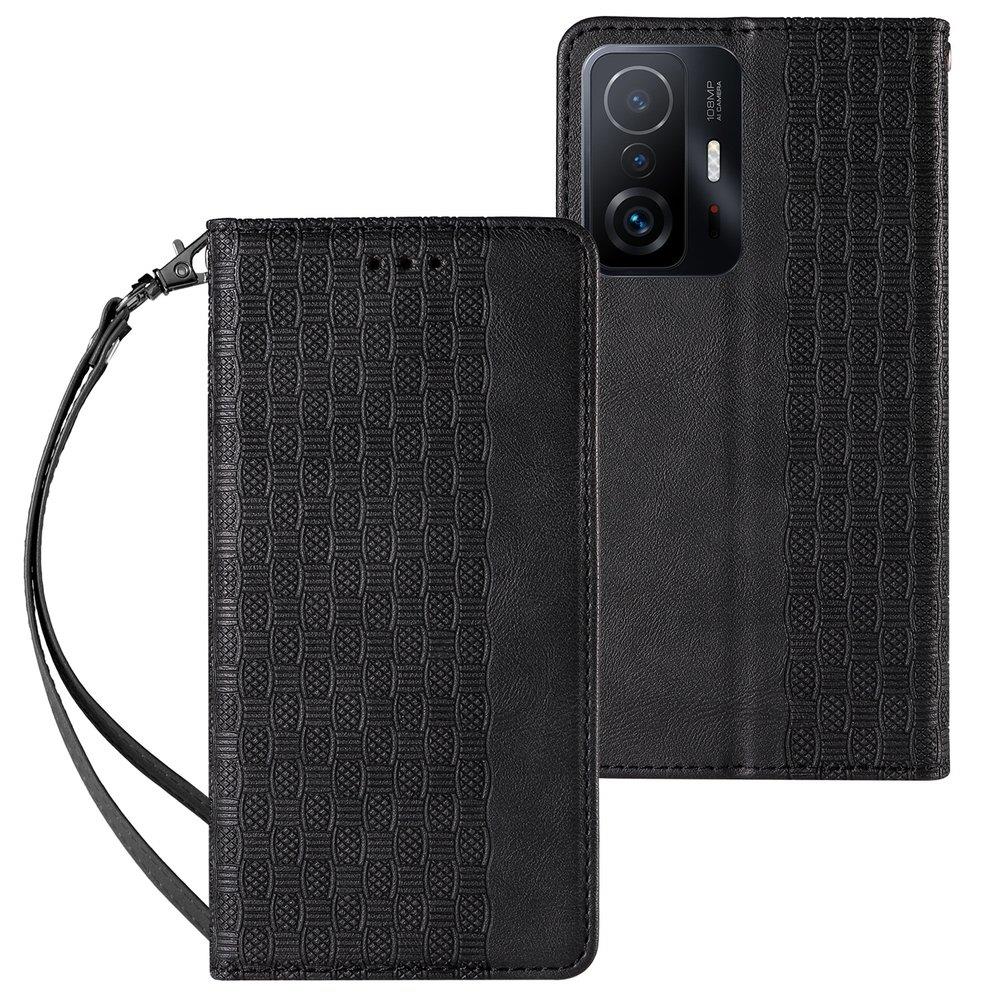 Husa cu snur pentru Xiaomi Redmi Note 11 Pro, Hurtel, Tip carte, Magnet, Buzunar card, Piele, Negru